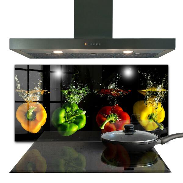 Kitchen splashback Colorful peppers under water