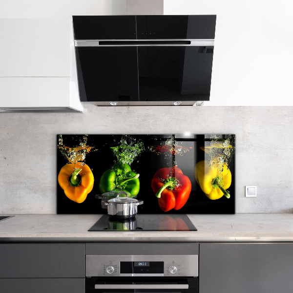 Kitchen splashback Colorful peppers under water