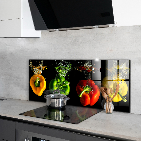 Kitchen splashback Colorful peppers under water