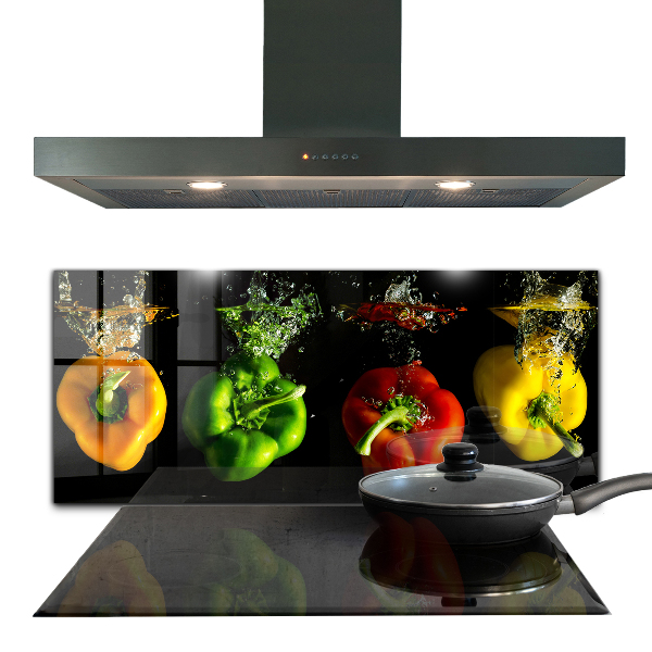 Kitchen splashback Colorful peppers under water