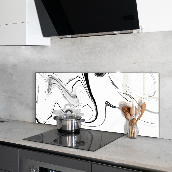 Cooker splashback White marble black lines