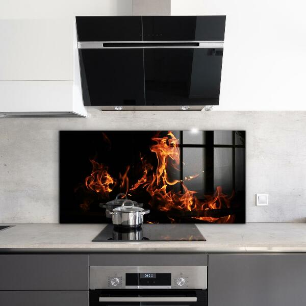 Oven splashback Hot flames of a campfire