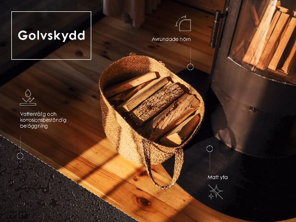 Quarter-circle black steel fireplace hearth pad 39x39 in (100x100 cm)