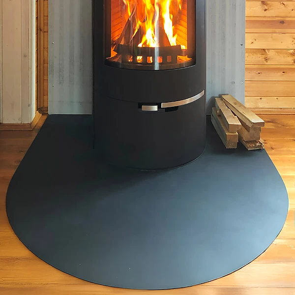 Semi-circular black steel fireplace hearth pad 39x39 inches