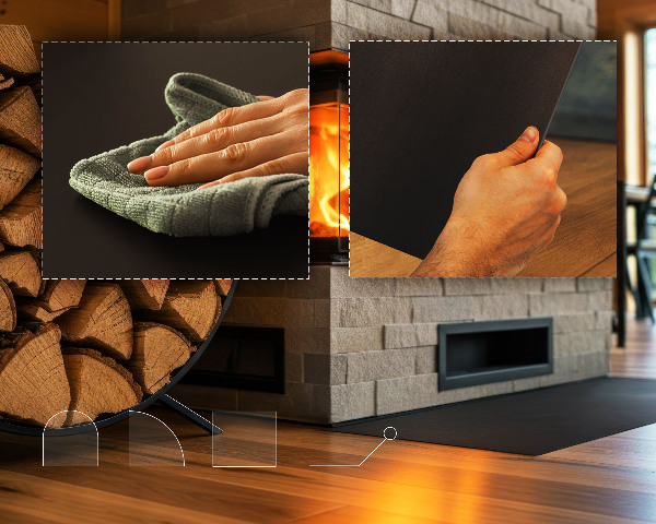 Semi-circular black steel fireplace hearth pad 31x35 in (80x90 cm)