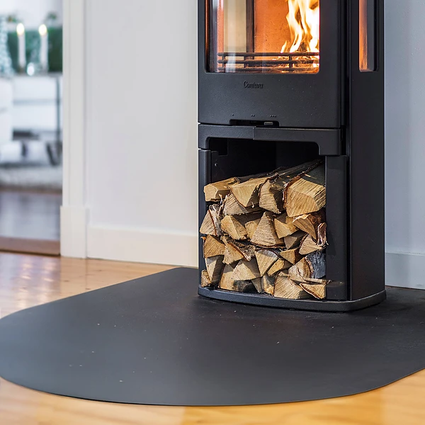 Semi-circular black steel fireplace hearth pad 31x35 in