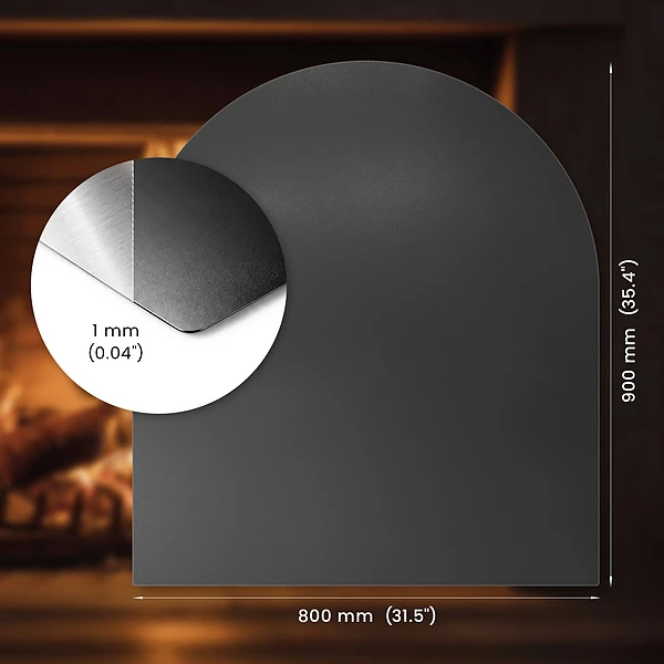 Semi-circular black steel fireplace hearth pad 31x35 in