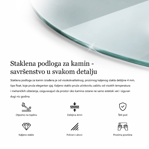 Corner glass hearth fi20 in (fi50 cm)