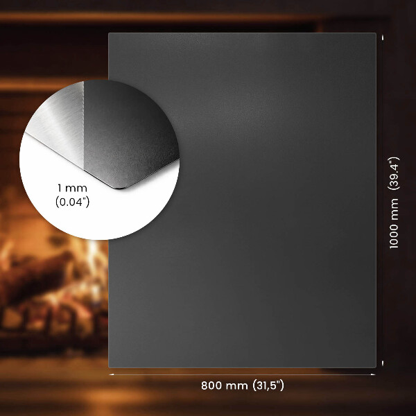 Rectangular black steel hearth pad for fireplace 39x31 in (100x80 cm)