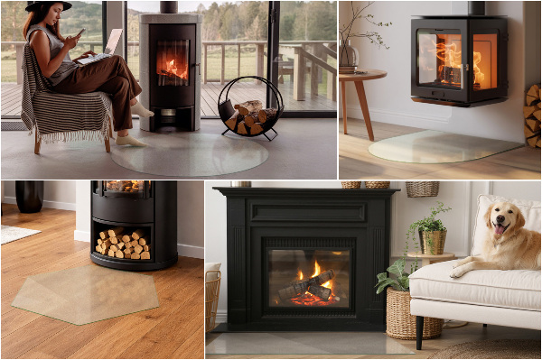 Rectangular translucent glass hearth 49x19 in (125x50 cm)