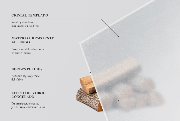 Rectangular translucent glass hearth 55x27 in (140x70 cm)
