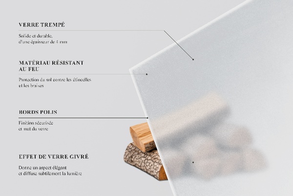 Rectangular translucent glass hearth 31x23 in (80x60 cm)