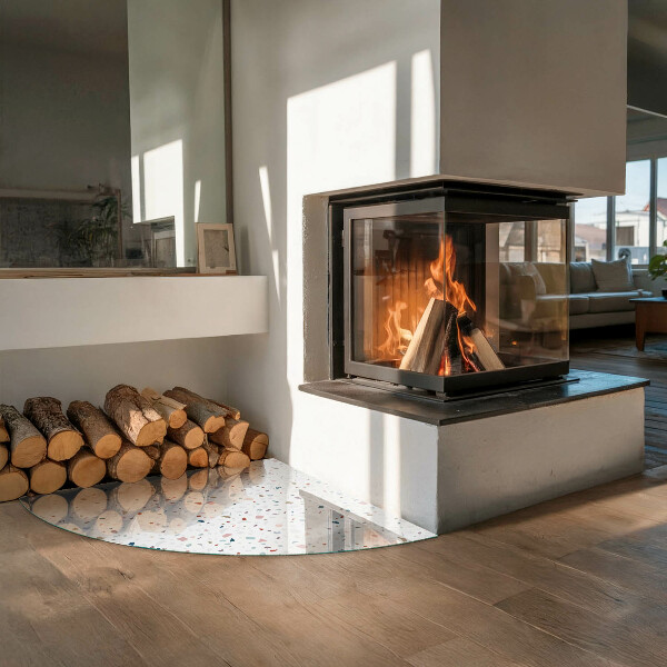 Quarter-circle glass hearth plate Pattern with small shapes