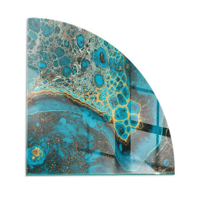 Quarter-circle tempered glass hearth Abstract organic pattern
