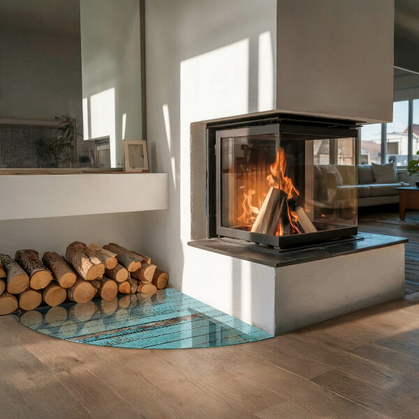 Quarter-circle glass hearth plate Rustic style boards