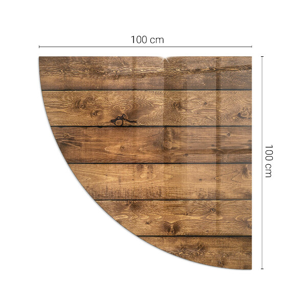 Quarter-circle tempered glass hearth Wooden board with grain
