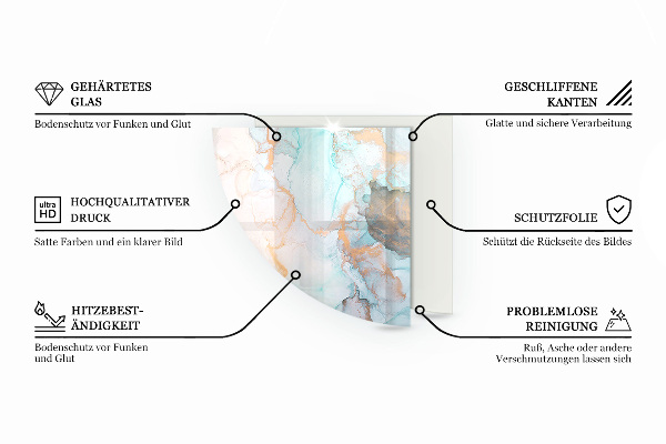 Quarter-circle toughened glass hearths Leaves in subtle patterns