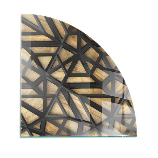 Quarter-circle glass hearth plate Geometry with wood