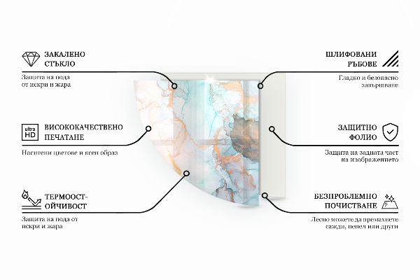 Quarter-circle tempered glass hearth Abstract fluid pattern