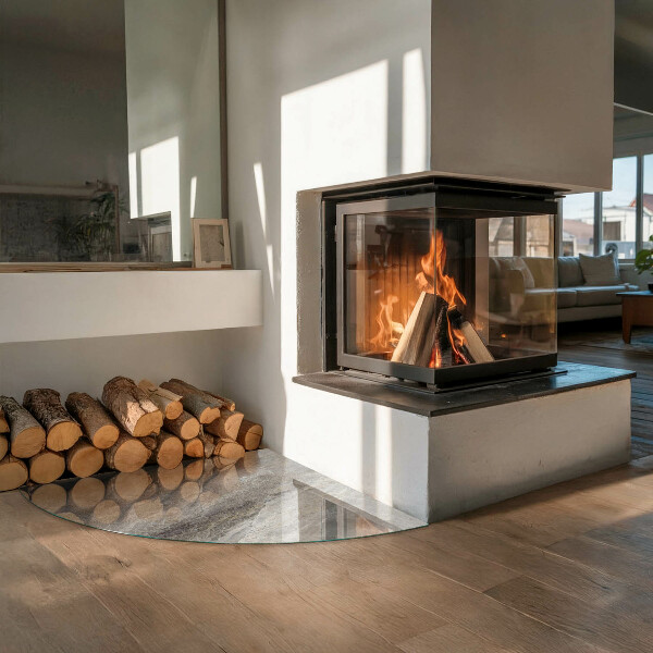 Quarter-circle tempered glass hearth Natural stone pattern