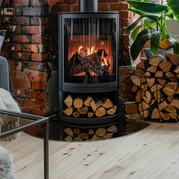 Quarter-circle tempered glass hearth Colour Black