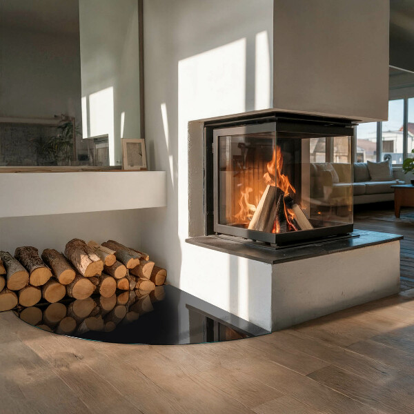 Quarter-circle tempered glass hearth Colour Black