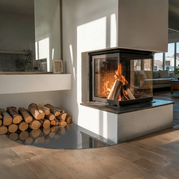 Quarter-circle toughened glass hearths Colour Grey-brown