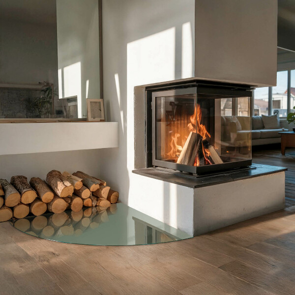 Quarter-circle toughened glass hearths Olive colour