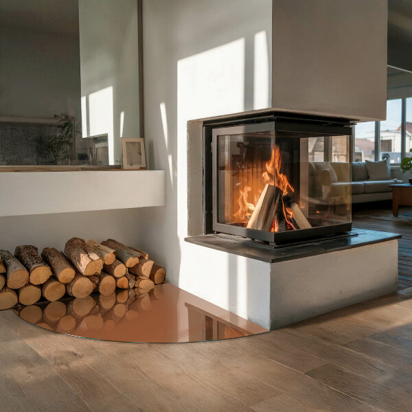 Quarter-circle tempered glass hearth Colour Brown