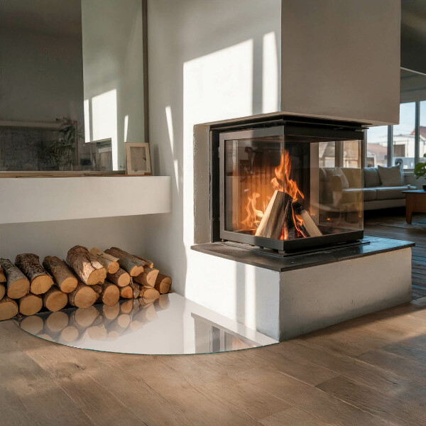 Quarter-circle tempered glass hearth Colour Pale Pink