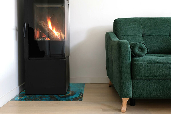 Square glass hearth for log burner Abstract organic pattern