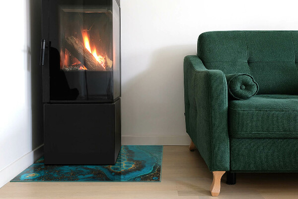 Square glass hearth for log burner Abstract organic pattern