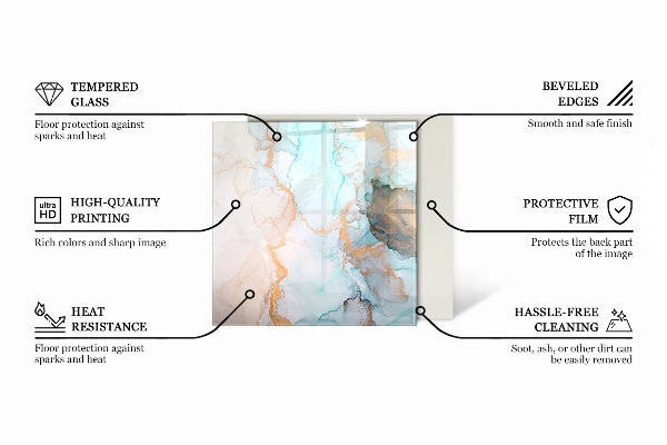 Square glass hearth for log burner Elegant marble pattern
