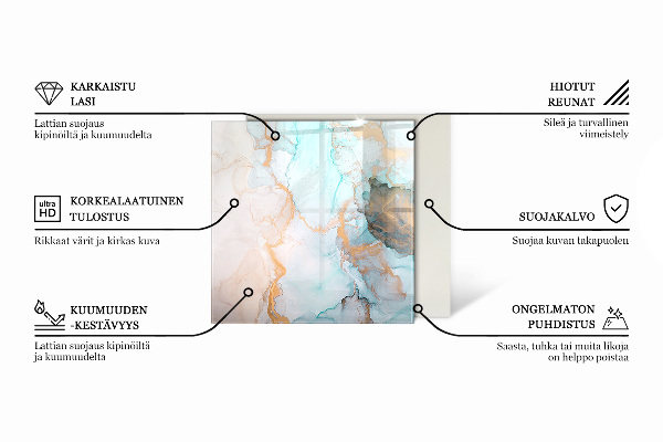 Square glass hearth Marble pattern with veins