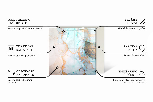 Square glass hearth Marble pattern with veins
