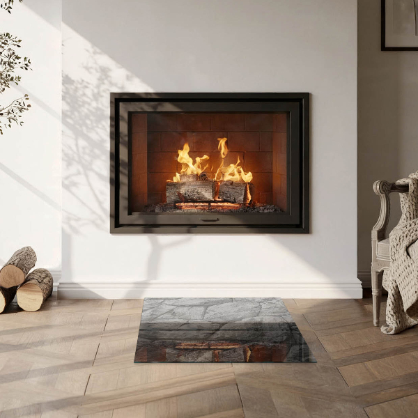 Square glass hearth Natural stone pattern