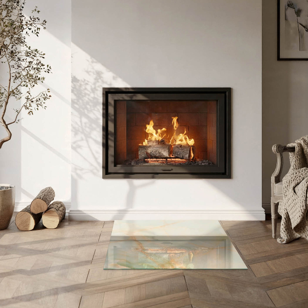 Square glass hearth Abstract marble pattern