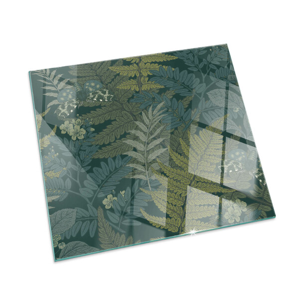 Square glass hearth for wood stove Plant motifs with butterflies