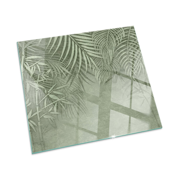 Square glass hearth Tropical leaves in the background