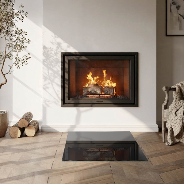 Square glass hearth for log burner Colour Black