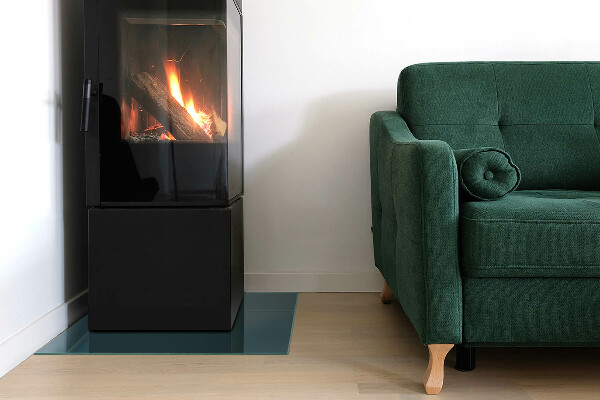 Square glass hearth for wood stove Sea Colour