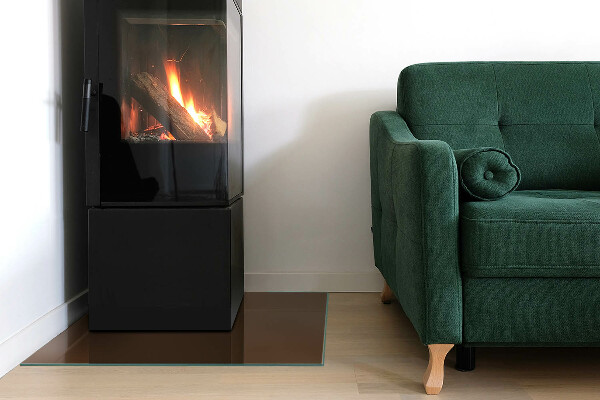 Square glass hearth for log burner Colour Brown