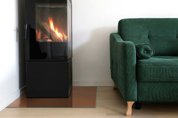 Square glass hearth for log burner Colour Brown