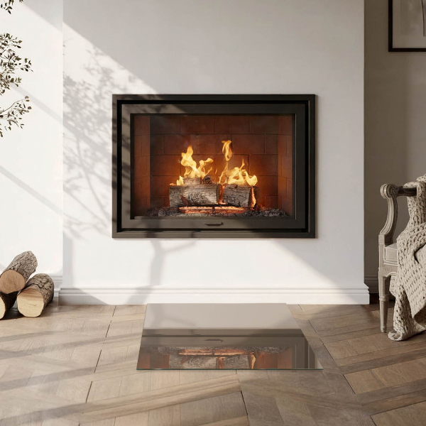 Square glass hearth for wood stove Colour Brown