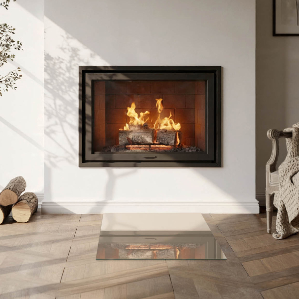 Square glass hearth for wood stove Colour Beige