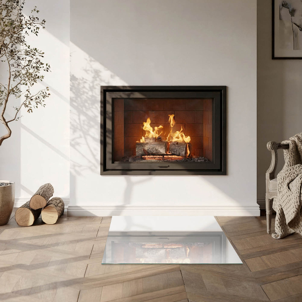 Square glass hearth Colour White
