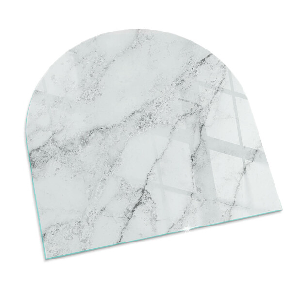Half-oval glass hearth plate Marble pattern with veins