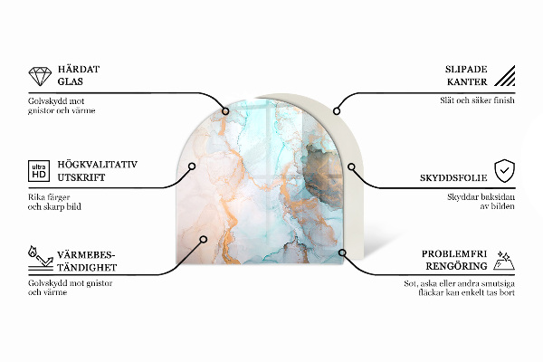 Half-oval glass hearth plate Marble pattern with veins