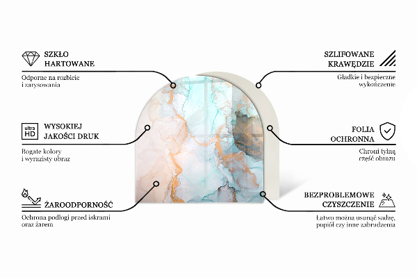 Half-oval glass hearth plate Marble pattern with veins