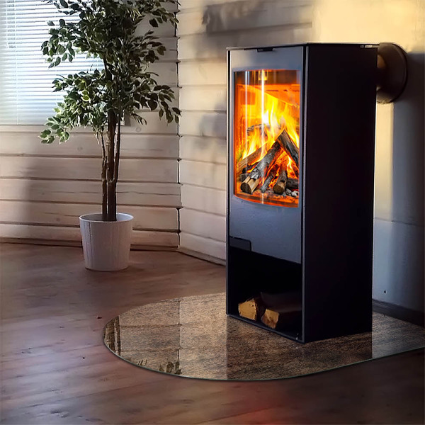 Half-oval tempered glass hearth Natural wood pattern